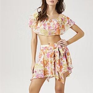 Forever 21 Women’s Floral Two-Piece Set | Off Shoulder Crop Top & Skirt | Size M